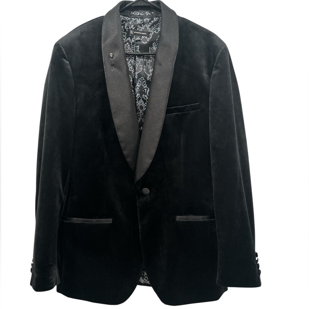 INC International Concepts Black Velvet Tuxedo Jacket